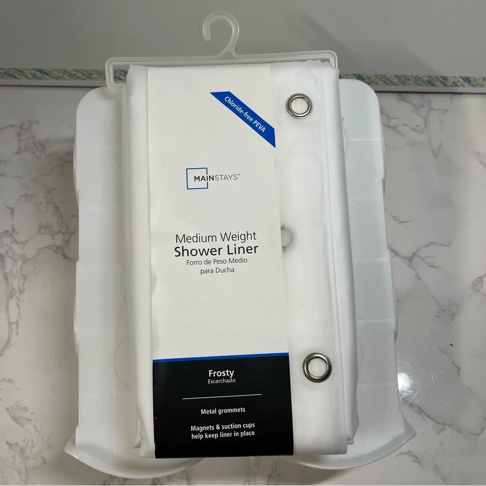 Shower Liner, Medium Weight, Frosty White, 70 x 70, Mainstay, New